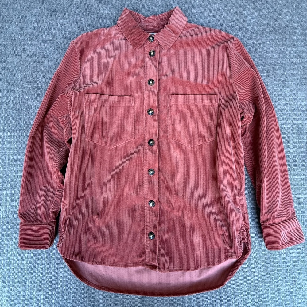 Madewell Corduroy Shirt Top Women Medium Pink Chest Pocket Heavyweight Button Up
